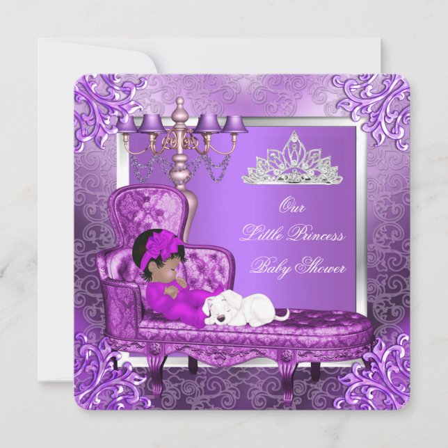 Convites Chá de Bebê Princesa Bebê Menina Fofo Roxo (Frente)