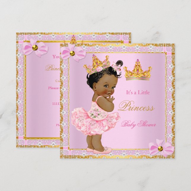 Convites Chá de Bebê Princesa Bebê Menina Rosa Dourado Étni (Frente/Verso)
