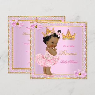 Convites Chá de Bebê Princesa Bebê Menina Rosa Dourado Étni