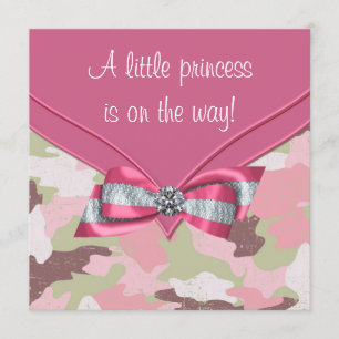 Convites Chá de Bebê Princesa Camuflagem Rosa