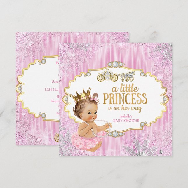 Convites Chá de Bebê Princesa Carruagem Mágica Rosa (Frente/Verso)