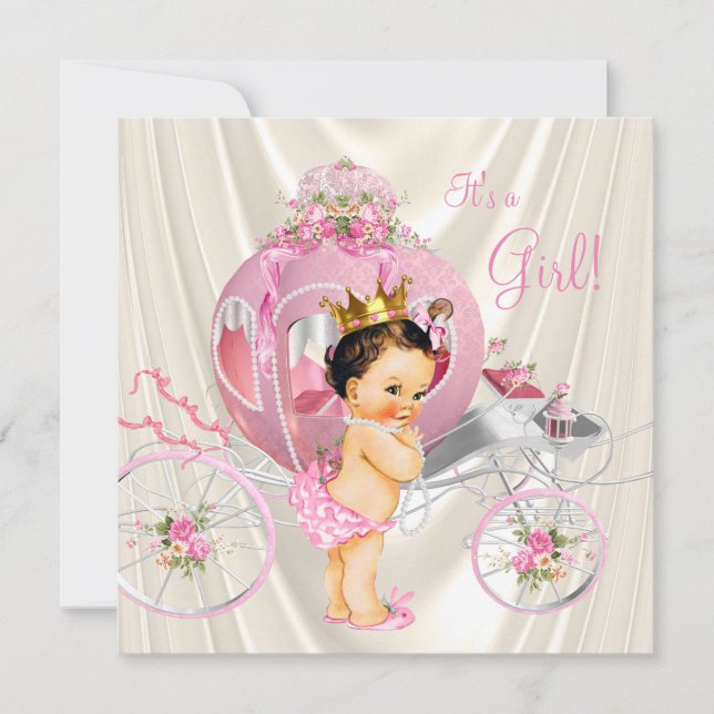 Convites Chá de Bebê Princesa com Ouro Rosa e Pérola de Mar (Frente)