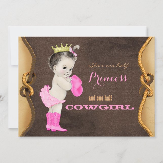 Convites Chá de Bebê Princesa Cowgirl (Frente)