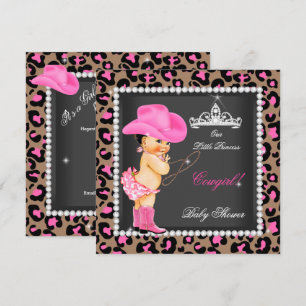 Convites Chá de Bebê Princesa Cowgirl Rosa Marrom Morena