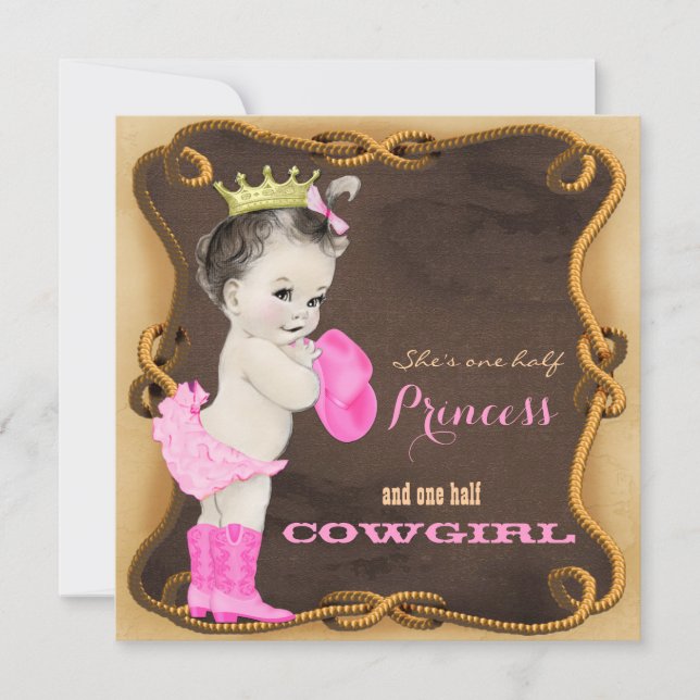 Convites Chá de Bebê Princesa Cowgirl Rústica (Frente)