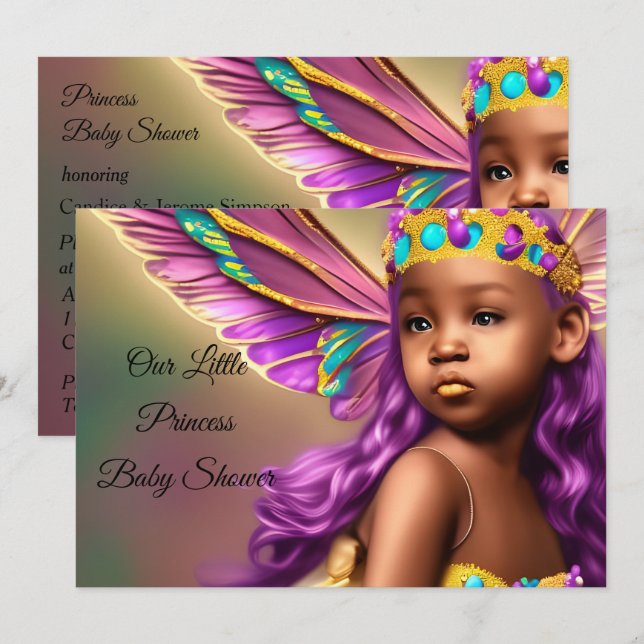 Convites Chá de Bebê Princesa Étnica borboleta roxo (Frente/Verso)