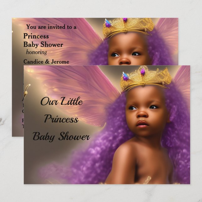 Convites Chá de Bebê Princesa Étnica borboleta roxo 2 (Frente/Verso)