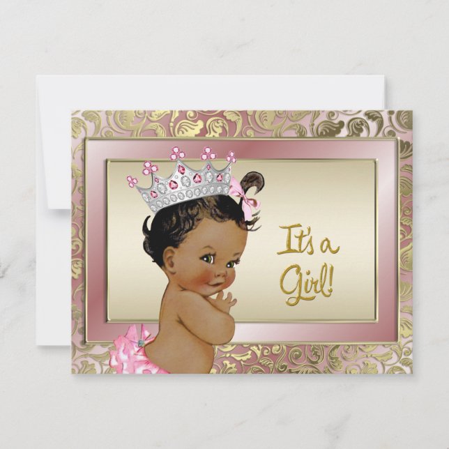 Convites Chá de Bebê Princesa Étnica Elegante Rosa e Dourad (Frente)