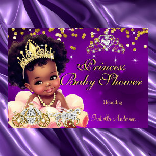 Convites Chá de Bebê Princesa Étnica Tiara Roxa Carruagem