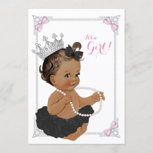 Convites Chá de Bebê Princesa Étnica Tutu Pérola Rosa Menin