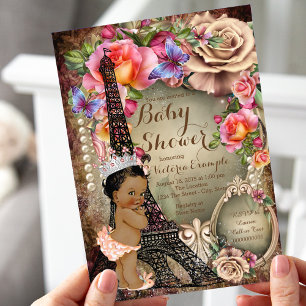 Convites Chá de Bebê Princesa Étnica Vintage Paris