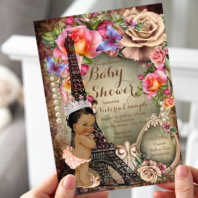 Convites Chá de Bebê Princesa Étnica Vintage Paris (Criador carregado)