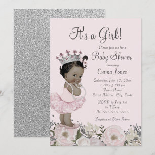 Convites Chá de Bebê Princesa Floral Rosa Afro-Americano