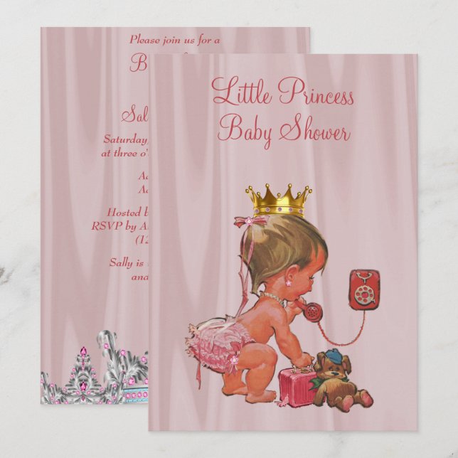 Convites Chá de Bebê Princesa Fofa Rosa (Frente/Verso)