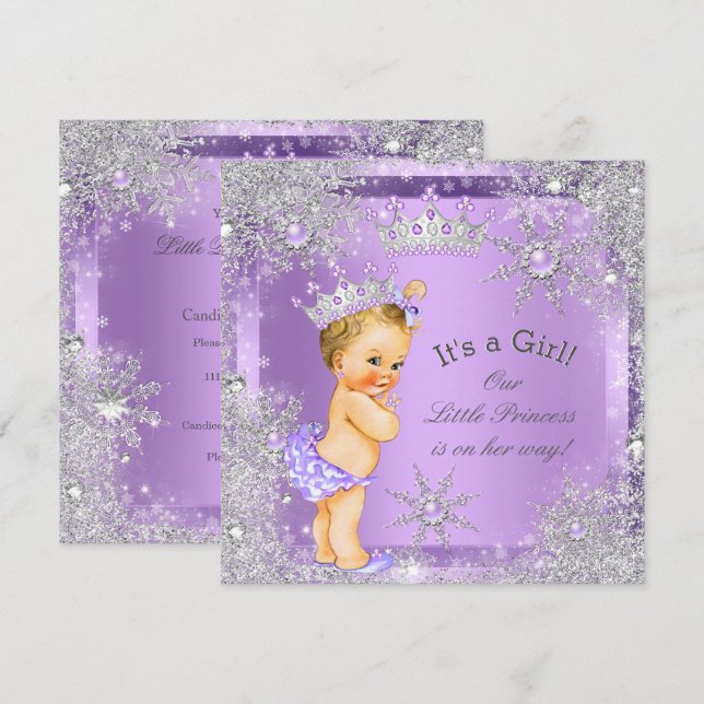 Convites Chá de Bebê Princesa Lilac Wonderland Bebê Loira (Frente/Verso)
