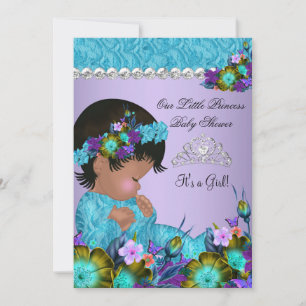 Convites Chá de Bebê Princesa Menina Azul Teal Roxo 2