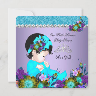 Convites Chá de Bebê Princesa Menina Azul Teal Roxo 3
