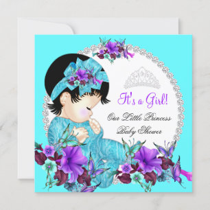 Convites Chá de Bebê Princesa Menina Azul Turquesa Roxo D2