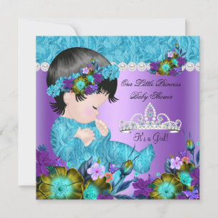 Convites Chá de Bebê Princesa Menina Azul Turquesa Roxo Nov