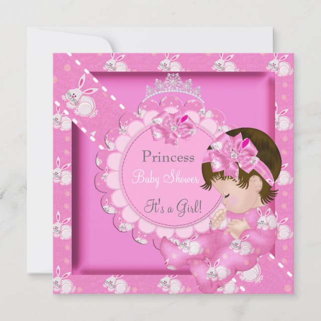 Convites Chá de Bebê Princesa Menina Coelhinhos Lindos Rosa (Frente)