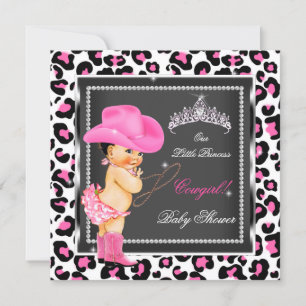 Convites Chá de Bebê Princesa Menina Cowgirl Morena