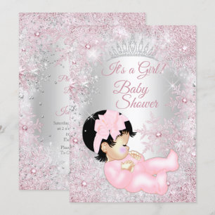 Convites Chá de Bebê Princesa Menina Pink Winter Wonderland