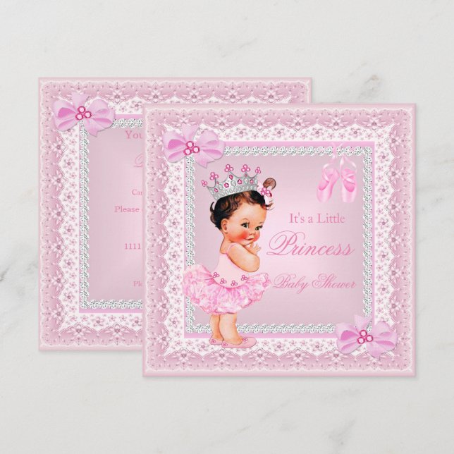 Convites Chá de Bebê Princesa Menina Rosa Bailarina Morena (Frente/Verso)