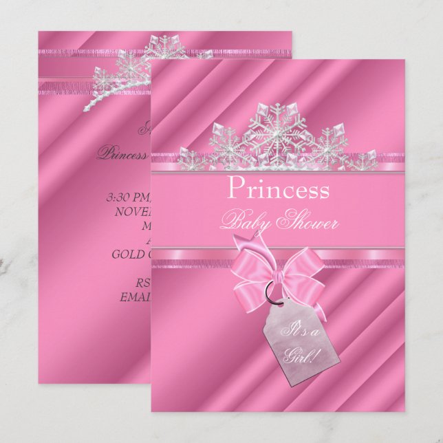 Convites Chá de Bebê Princesa Menina Rosa "É uma Menina" (Frente/Verso)