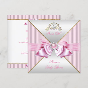 Convites Chá de Bebê Princesa Menina Rosa Pérola Dourado Br