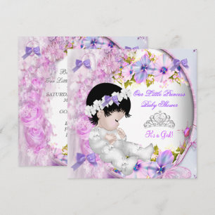 Convites Chá de Bebê Princesa Menina Rosa Roxo Floral 3