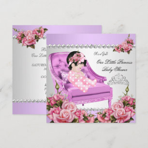 Convites Chá de Bebê Princesa Menina Rosas Rosa Lavanda 2