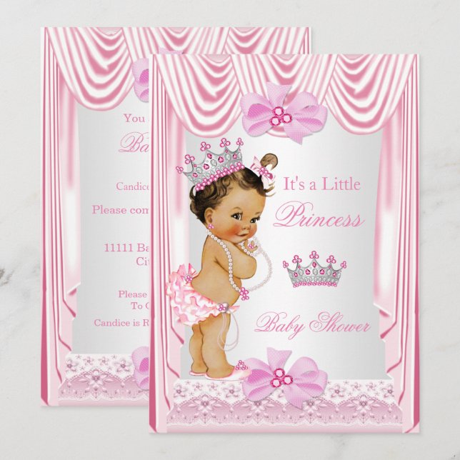Convites Chá de Bebê Princesa Menina Seda Rosa (Frente/Verso)