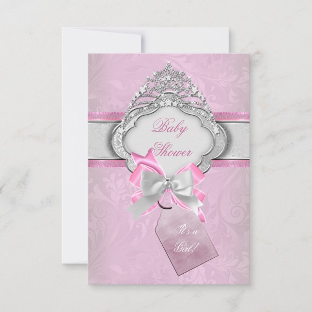Convites Chá de Bebê Princesa Menina Tiara Rosa Princesa 2 (Frente)