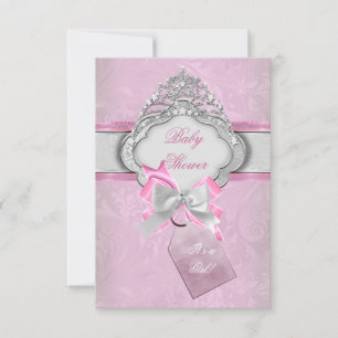 Convites Chá de Bebê Princesa Menina Tiara Rosa Princesa 2