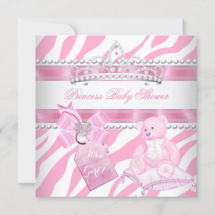 Convites Chá de Bebê Princesa Menina Zebra Rosa Urso Branco