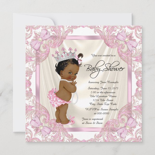 Convites Chá de Bebê Princesa Pérola Étnica (Frente)