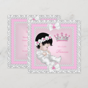 Convites Chá de Bebê Princesa Rosa Branco Cinza Damasco B