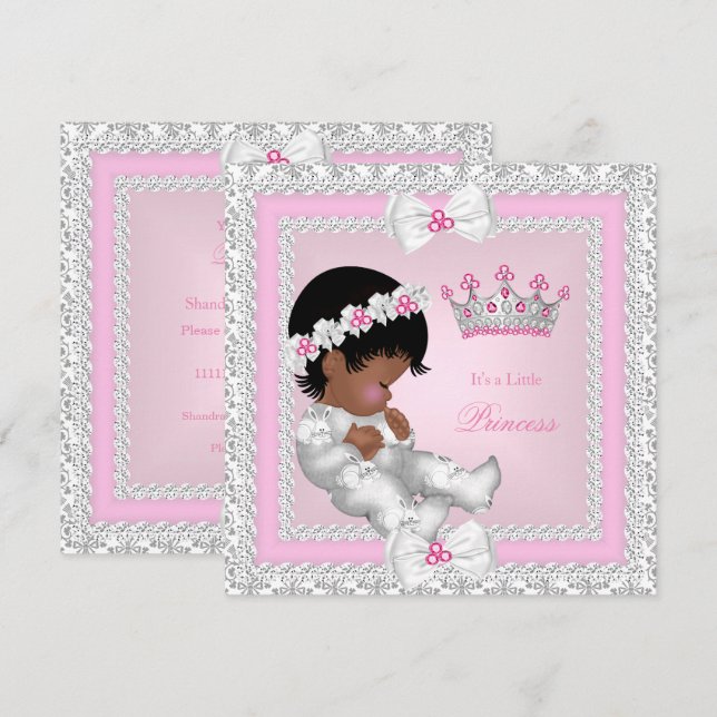 Convites Chá de Bebê Princesa Rosa Branco Cinza Damasco Étn (Frente/Verso)