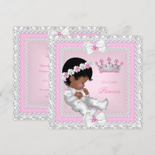 Convites Chá de Bebê Princesa Rosa Branco Cinza Damasco Étn