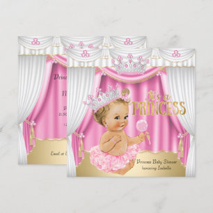 Convites Chá de Bebê Princesa Rosa Branco Gema Dourado Loir