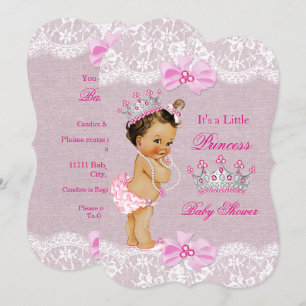 Convites Chá de Bebê Princesa Rosa com Renda de Estopa More