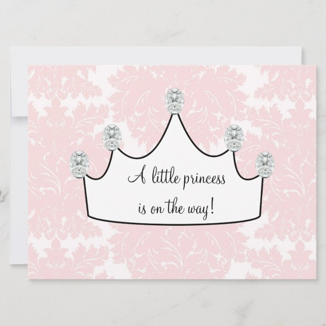 Convites Chá de Bebê Princesa Rosa Damasco (Frente)