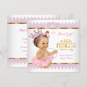 Convites Chá de Bebê Princesa Rosa Dourado Bebê Morena