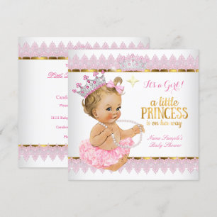 Convites Chá de Bebê Princesa Rosa Dourado Menina Loira