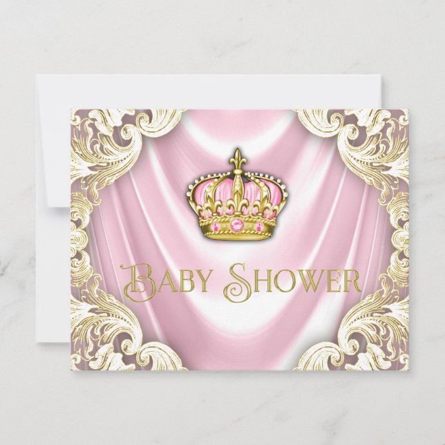 Convites Chá de Bebê Princesa Rosa e Dourado (Frente)