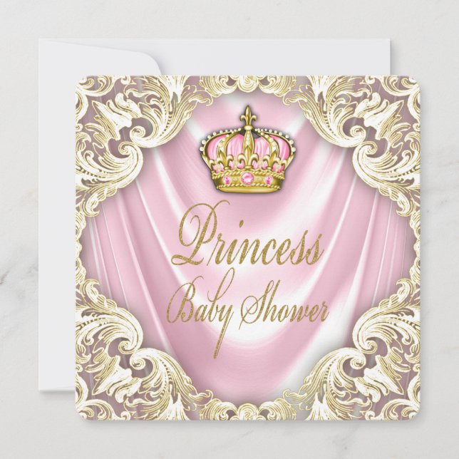 Convites Chá de Bebê Princesa Rosa e Dourado (Frente)