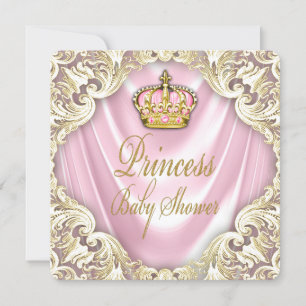 Convites Chá de Bebê Princesa Rosa e Dourado