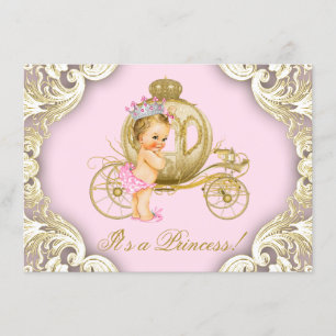 Convites Chá de Bebê Princesa Rosa e Dourado Carruagem