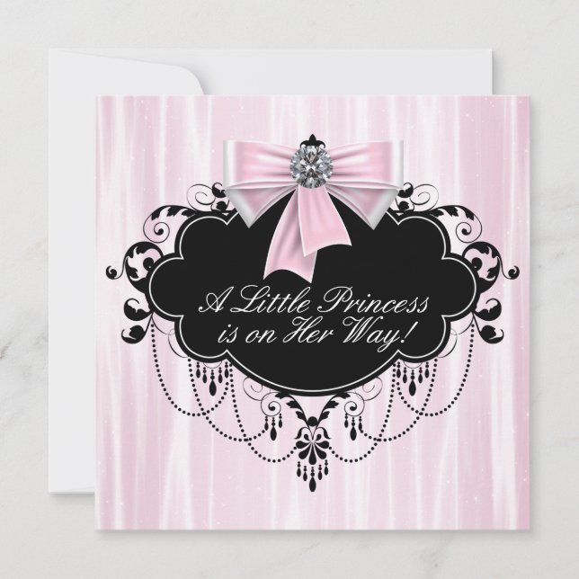 Convites Chá de Bebê Princesa Rosa e Preto (Frente)