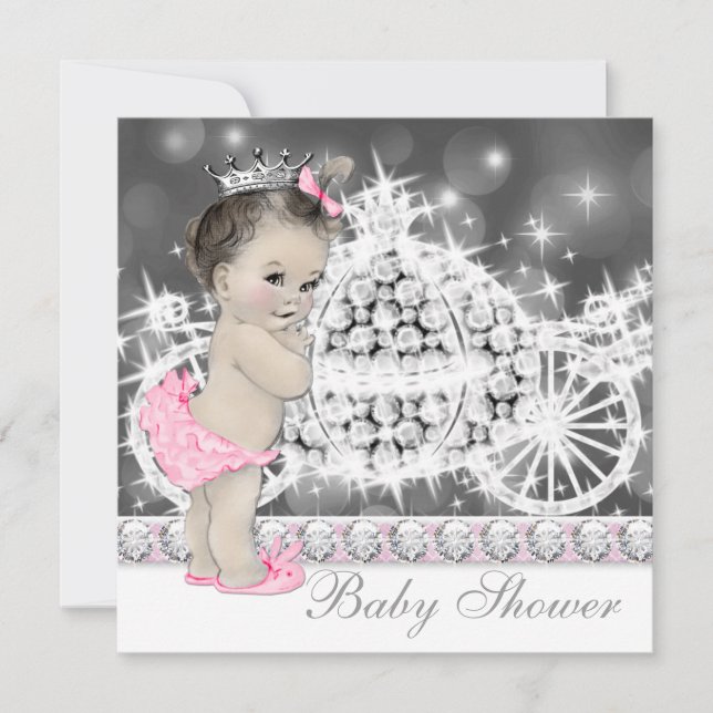 Convites Chá de Bebê Princesa Rosa Elegante e Cinza (Frente)